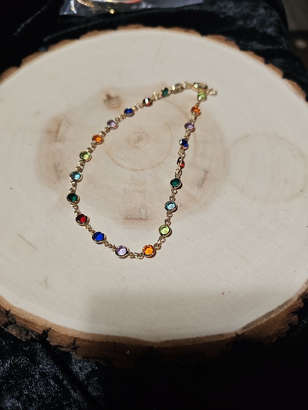 Gold Multicolor Crystal Station Anklet - Women Jewelry size 9 or shorter